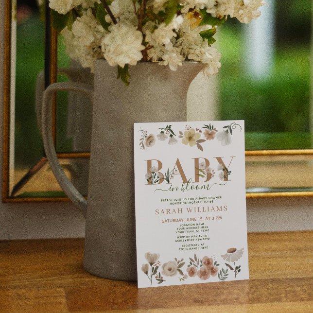 Boho Baby in Bloom Baby Girl Baby Shower Invitation (Creator Uploaded)