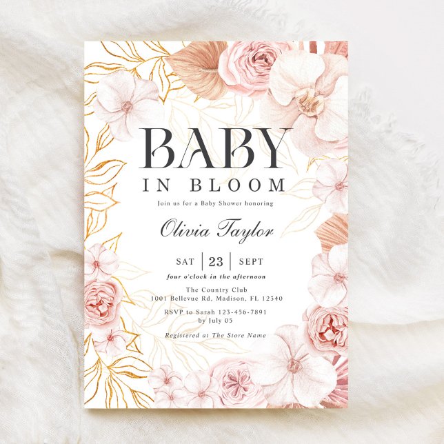 Boho Baby In Bloom Baby Shower Blush Pink Floral Invitation (Creator Uploaded)
