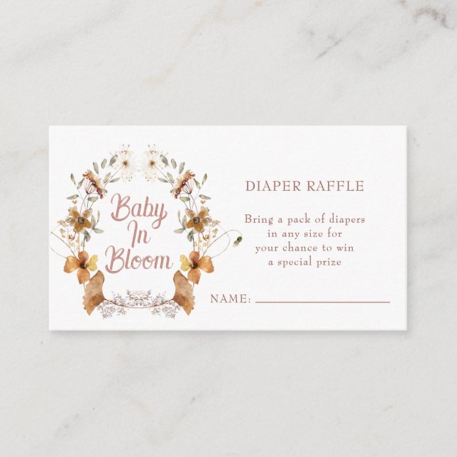 Boho Baby In Bloom Baby Shower Diaper Raffle Enclosure Card (Front)