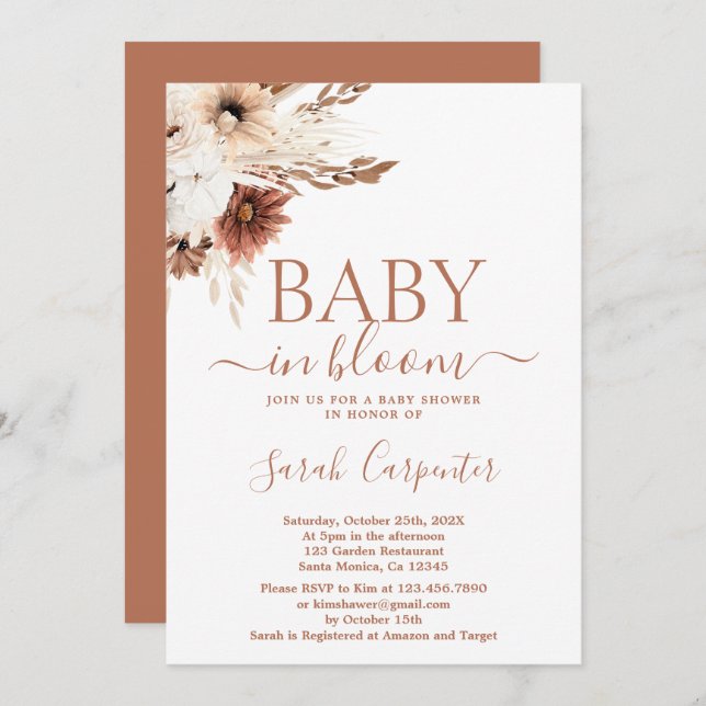 Boho Baby in Bloom Baby Shower Girl Invitation (Front/Back)