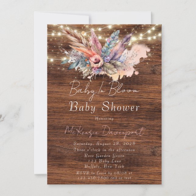 Boho Baby In Bloom Baby Shower Invitation (Front)