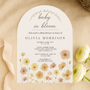 Boho Baby In Bloom Beige Floral Baby Shower Invitation