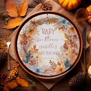 Boho Baby in Bloom Fall Floral Frame Baby Shower Paper Plate