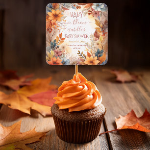 Boho Baby in Bloom Fall Floral Frame Baby Shower Square Sticker