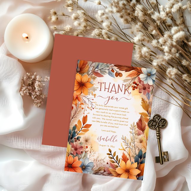Boho Baby in Bloom Fall Floral Frame Baby Shower Thank You Card (Boho Baby in Bloom Fall Floral Frame Baby Shower Thank You Card - Dusky Rose )