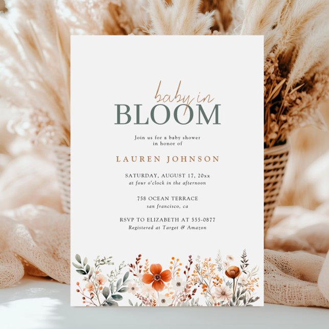 Boho Baby In Bloom Fresh Wildflower Baby Shower Invitation (Creator Uploaded)