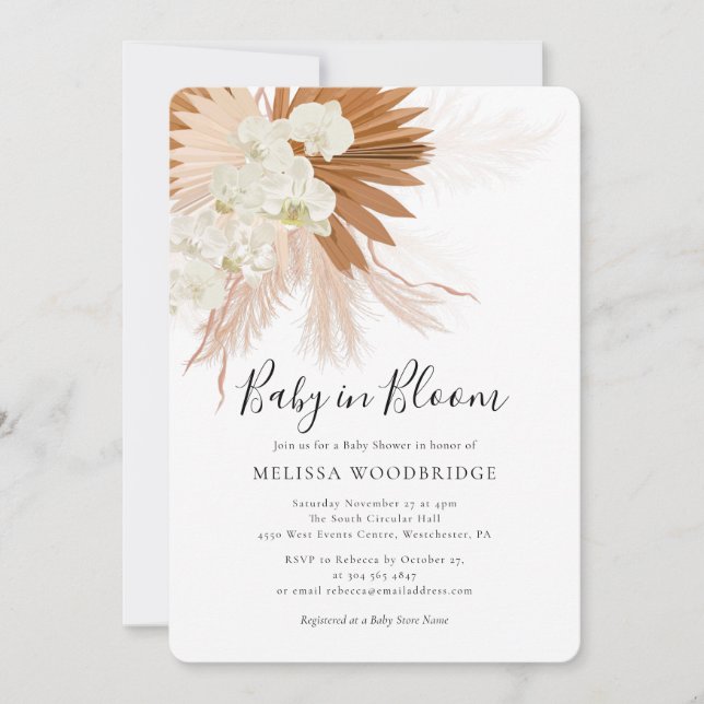 Boho Baby in Bloom Pampas Floral Shower Invitation (Front)