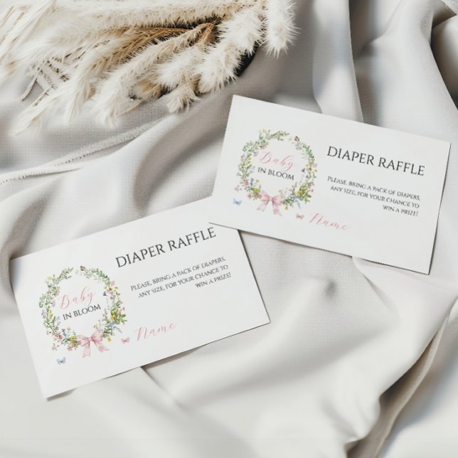 Boho Baby in Bloom Pink Bow Baby Shower Diaper Enclosure Card (Creator Uploaded)