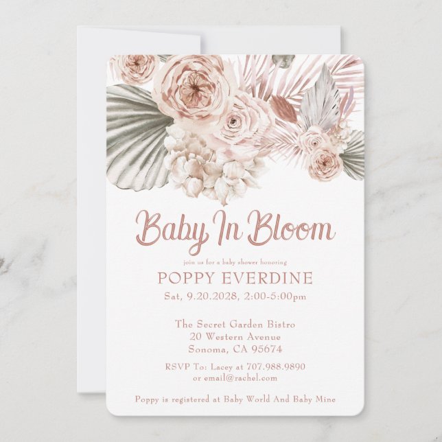 Boho Baby In Bloom Pink Girl Baby Shower Invitation (Front)