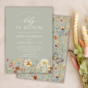 Boho Baby in Bloom Wildflower Green Baby Shower  Invitation