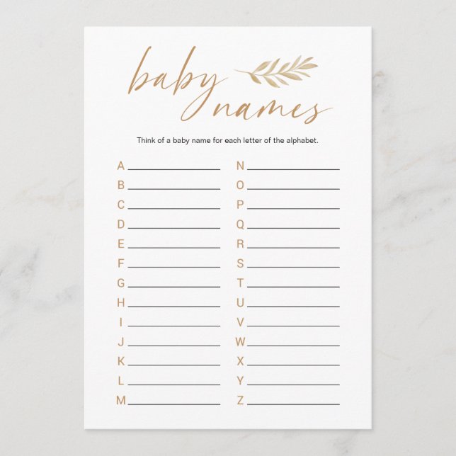 Boho Baby Names Baby Shower Game Program (Front)