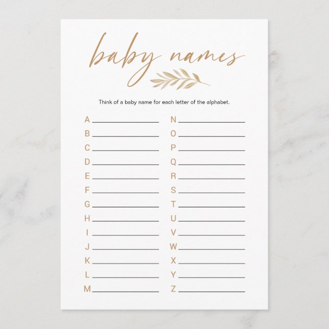 Boho Baby Names Baby Shower Game Program (Front)