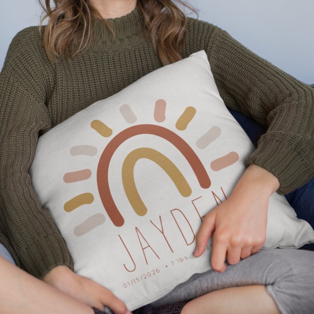 Boho Baby Nursery Girl Birth Stats Name Cushion (Creator Uploaded)