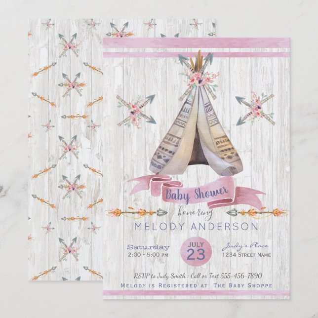 Boho  Baby Pink Girl Baby Shower Invitation (Front/Back)
