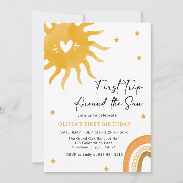 Boho Baby’s First Year Around the Sun Invitation (Front)