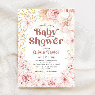 Boho Baby Shower Blush Pink Floral Invitation