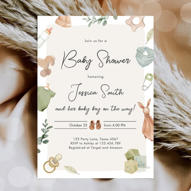 Boho Baby Shower Boy Neutral Clothes Rustic Invitation (Creator Uploaded)