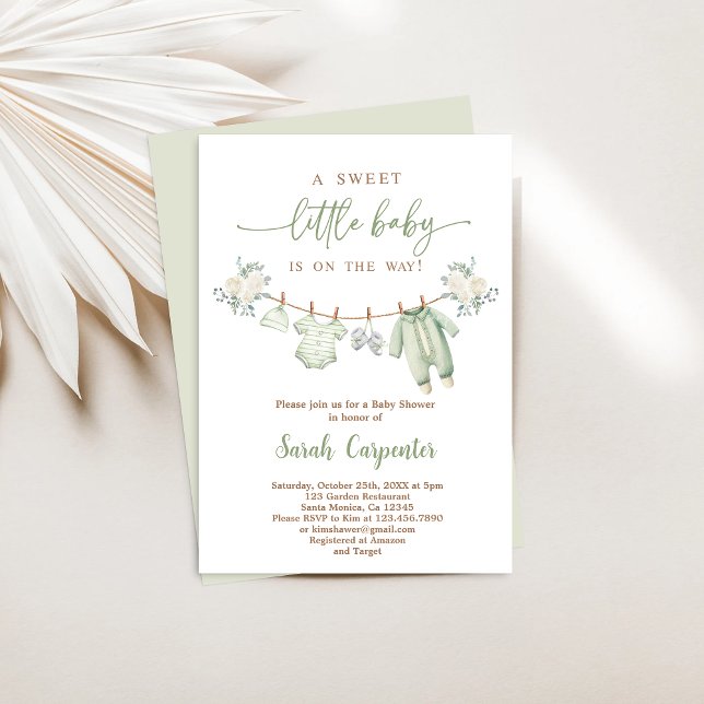 Boho Baby Shower Boy, Sage Green baby clothes Invitation (Creator Uploaded)