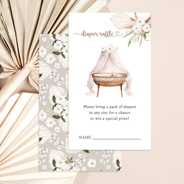 Boho Baby Shower Diaper Raffle Card Neutral Flor (Boho Nursery Bassinet Diaper Raffle Card)