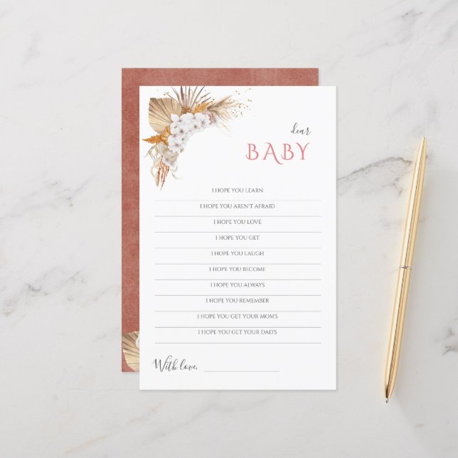 Boho Baby Shower Game Dear Baby Wishes Card (Front/Back In Situ)