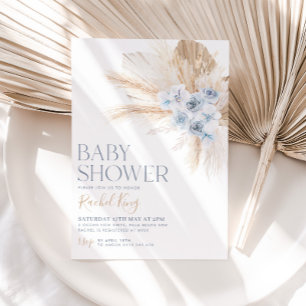 Boho Baby Shower Invitation Flowers Blue Neutral