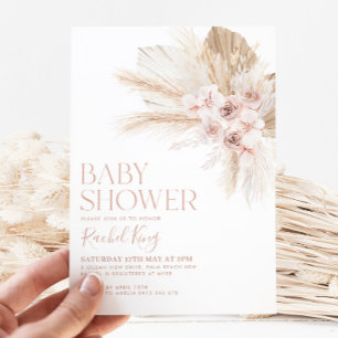 Boho Baby Shower Invitation Flowers Pink Neutral