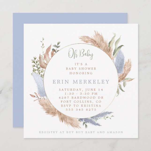 Boho Baby Shower Invitation for Baby Boy (Front/Back)