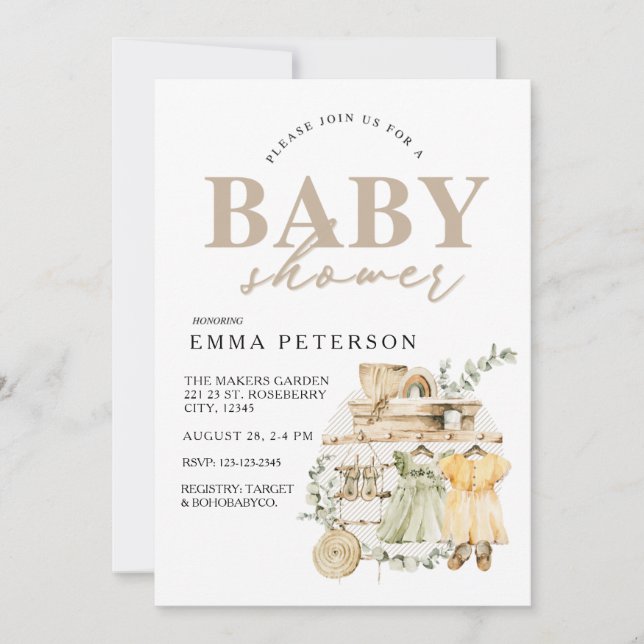 Boho Baby Shower invitation, it’s a Girl! Invitati Invitation (Front)