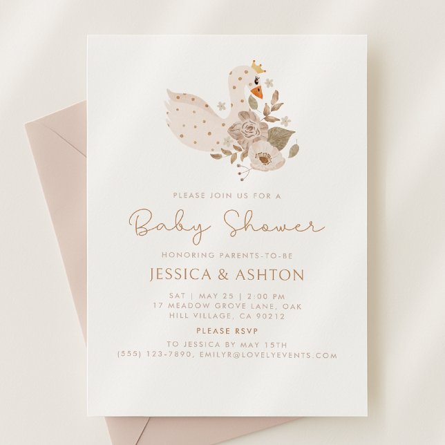 Boho Baby Shower Invitation – Swan & Floral Design (Creator Uploaded)