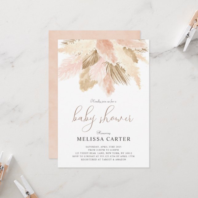 Boho Baby Shower Neutral Spring Party Invitation (Front/Back In Situ)