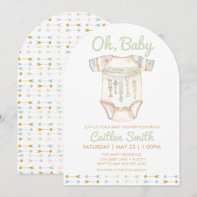 Boho Baby Shower Oh Baby Invitation (Front/Back)