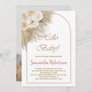 Boho Baby Shower Pampas Grass Botanical Photo Invitation