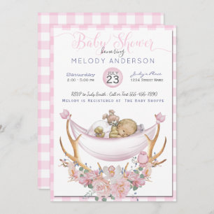 BOHO Baby Shower Pink Hammock Antlers Floral Invitation