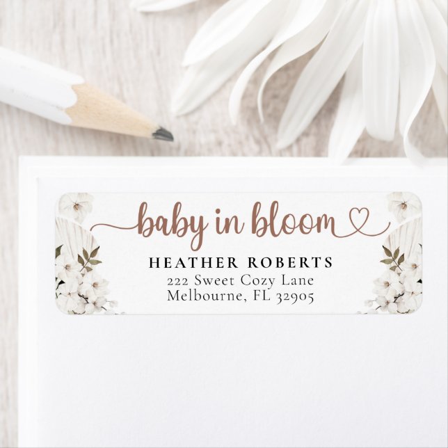 Boho Baby Shower Return Address Labels Floral (Insitu)