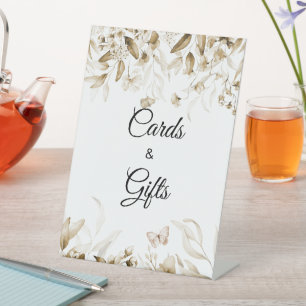 Boho Baby Shower Sepia Floral Card & Gifts Pedestal Sign