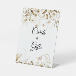 Boho Baby Shower Sepia Floral Card & Gifts Pedestal Sign