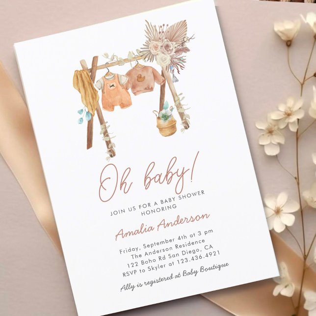 Boho Baby Shower Watercolor Clothes  Invitation (Creator Uploaded)