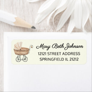 Boho Baby Shower Wicker Baby Buggy Return Address Return Address Label