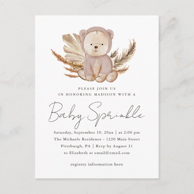 Boho Baby Sprinkle Invitation with Sweet Bear (Front)