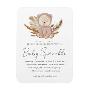 Boho Baby Sprinkle Invitation with Sweet Bear Magnet