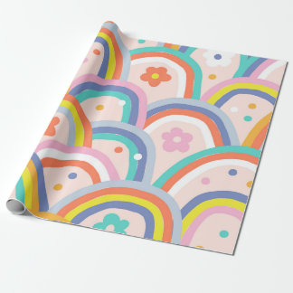 Boho baby summer whimsical rainbow seamless patter wrapping paper