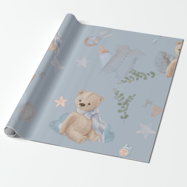 Boho baby teddy bear Wrapping Paper (Unrolled)