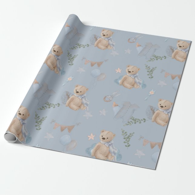 Boho baby teddy bear Wrapping Paper (Unrolled)
