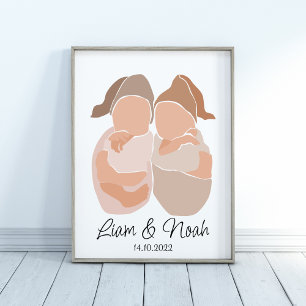 Boho Baby Twin Boys Name Nursery  Poster
