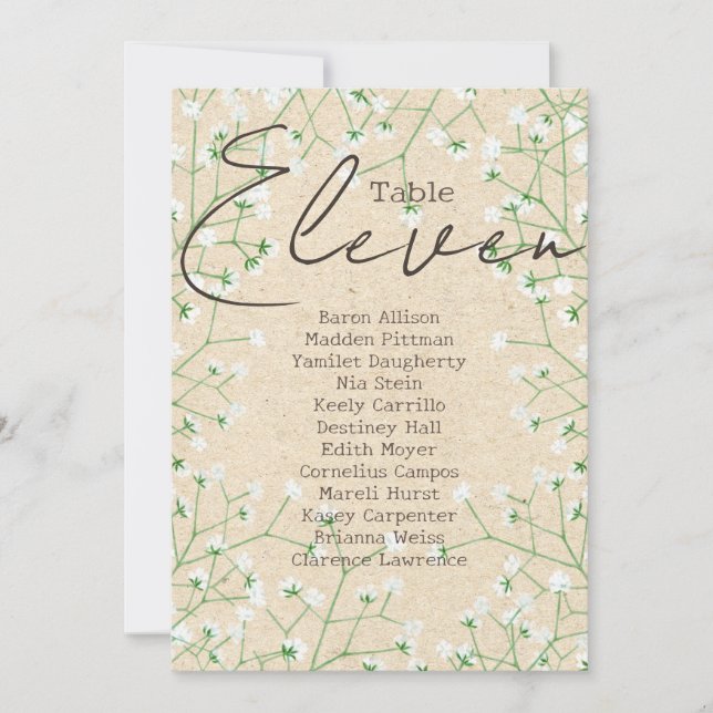  Boho Baby's Breath Table Number Seating Chart 11 (Front)