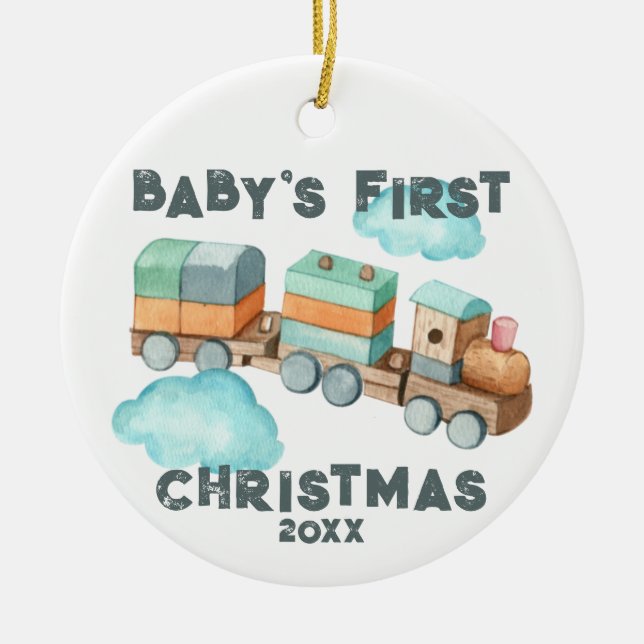 Boho Baby's First Christmas Train Ornament (Front)