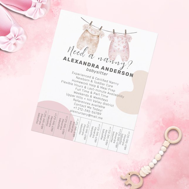 Boho Babysitter Watercolor Service Tear-Off Flyer (Boho Babysitter Watercolor Service Tear-Off Flyer)