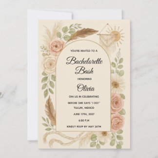 Boho Bachelorette Bash Invitation | Neutral Floral
