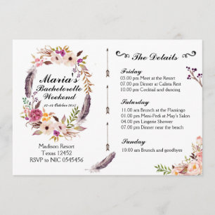 Boho Bachelorette Weekend Itinerary Invitation