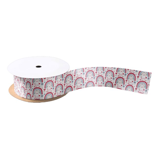 Boho Bainbow Valentine's Day Pattern Satin Ribbon (Spool)